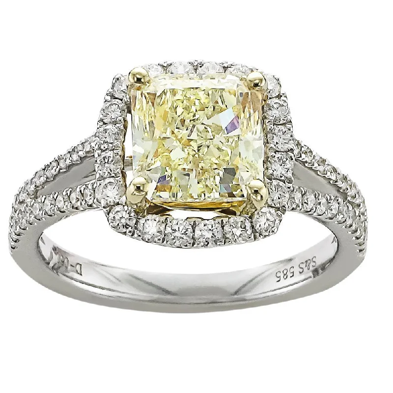 Ladies rings carved glow -2.53 Fancy Yellow Halo Split Shank Diamond Ring