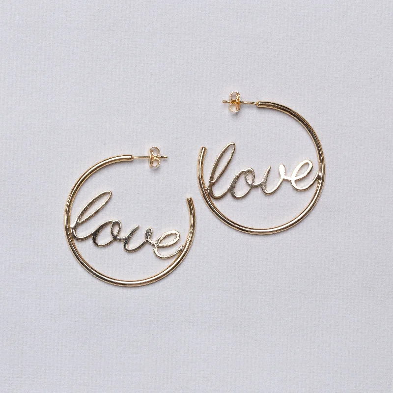 ladies earrings onyx-Love Stud Hoop Earrings