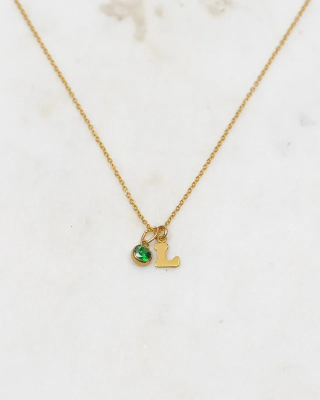 ladies necklaces high-end-Initial L with Birthstone Necklace