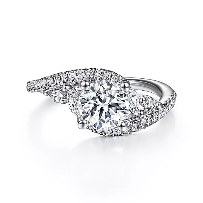 ladies engagement rings subtle-Firenze - 14K White Gold Bypass Round Diamond Engagement Ring