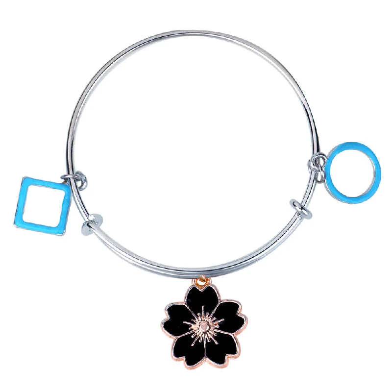 Ladies bracelets aquamarine glow -Mahi Rhodium Plated Circle Square & Floral Shaped Colorful Enamel Work Charms Kids Bracelets for Girls (BRK1100926M)