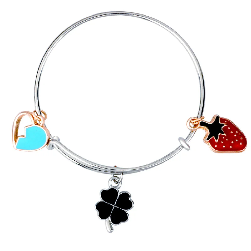 Ladies bracelets pink glow -Mahi Heart Strawbery & Floral Shaped Enamel Work Charms Kids Bracelets for Girls (BRK1100988M)