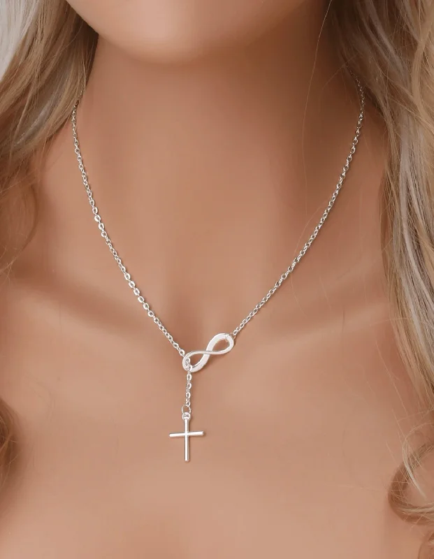 ladies necklaces meaningful-Beautiful Silver Infinity Cross Necklace