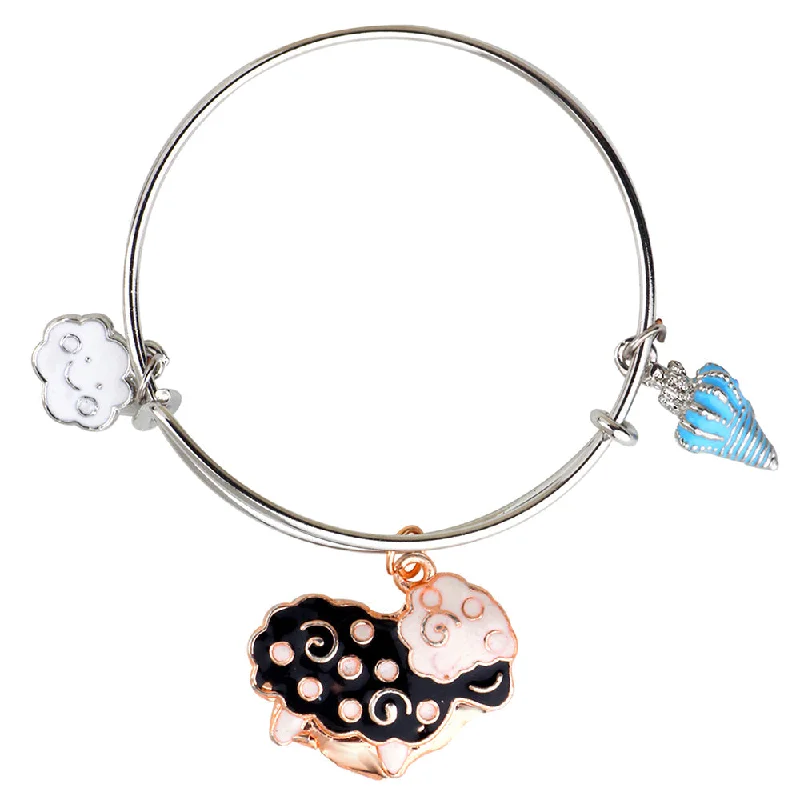 Ladies bracelets mindful sourcing -Mahi Rhodium Plated Cloud Ship & Shell Shaped Colorful Enamel Work Charms Kids Bracelets for Kids (BRK1100919M)