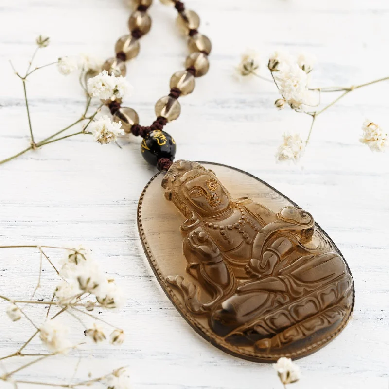 ladies necklaces durable-Natural Ice Obsidian Guanyin Necklace