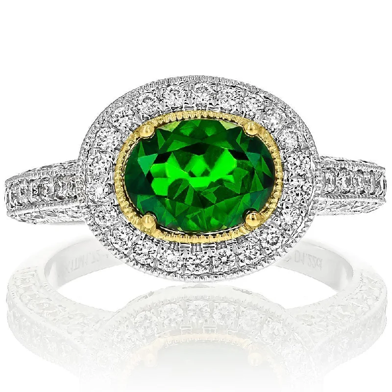 Ladies rings retro charm -Juleve 18KT Gold 1.72 CT Chrome Diopside & 1.22 CTW Diamond Ring