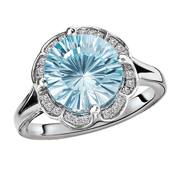 Ladies rings silver glow band -Ladies Fashion Blue Topaz Ring