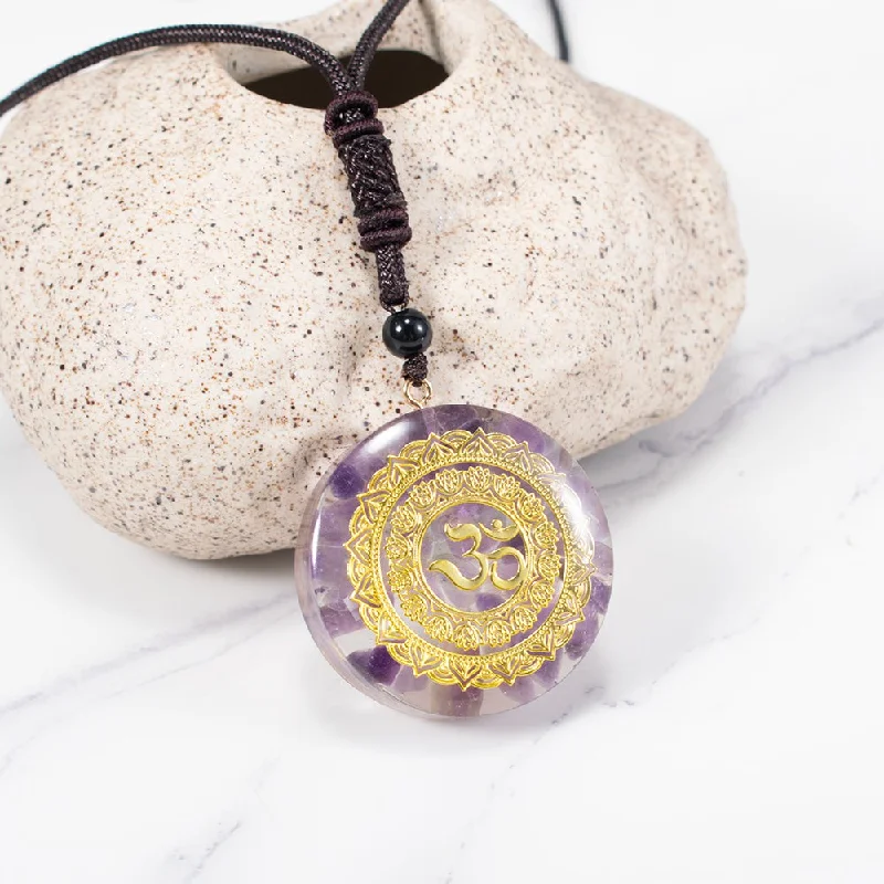 ladies necklaces pink-Orgone Energy Om Amethyst Necklace Talisman