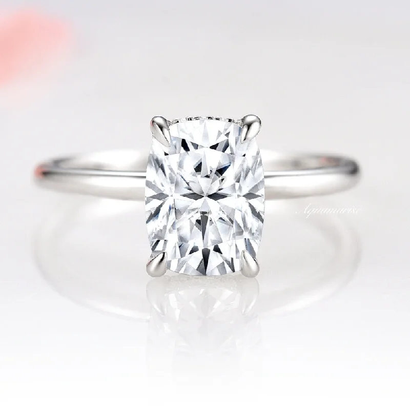 ladies engagement rings sizes-2CT Solitaire Cushion Cut Moissanite Engagement Ring- 14K White Gold