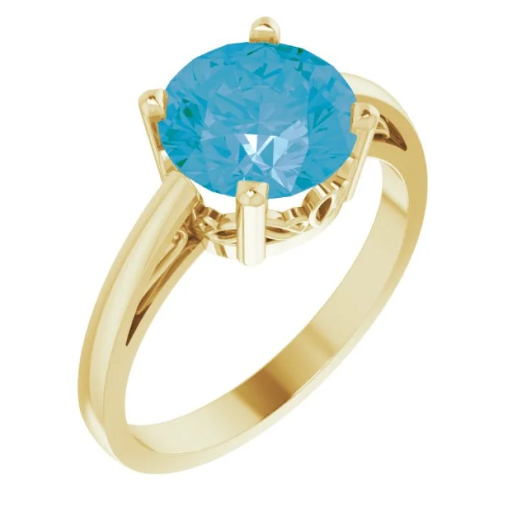 Ladies rings christian glow -14K Yellow Natural Swiss Blue Topaz Ring