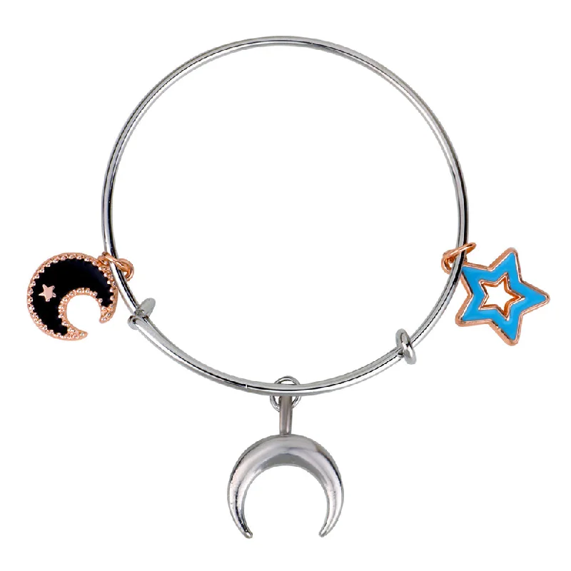 Ladies bracelets synthetic sparkle -Mahi Rhodium Plated Moon & Star Shaped Colorful Enamel Work Charms Kids Bracelets for Kids (BRK1100920M)