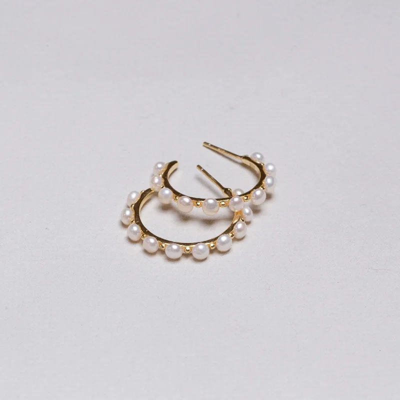 ladies earrings casual-Pearl Stud Hoop Earrings