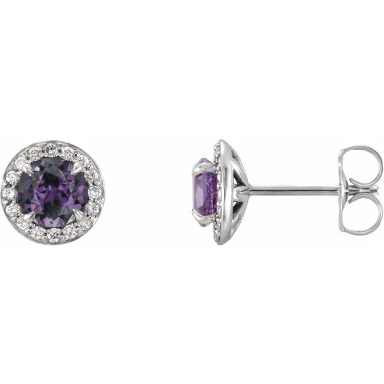 ladies earrings second hand-14K White 3.5 mm Lab-Grown Alexandrite & 1/8 CTW Natural Diamond Earrings