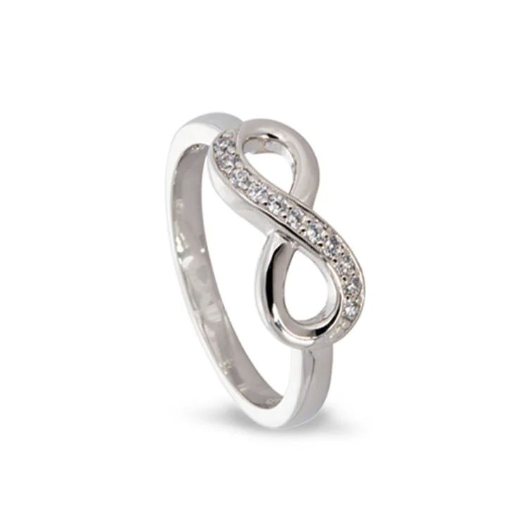 Ladies rings fantasy sparkle -Platinum Finish Sterling Silver Micropave Infinity Ring with Simulated Diamonds