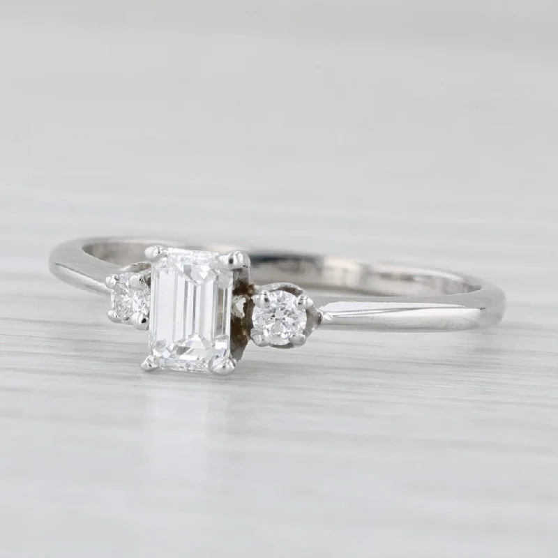 ladies engagement rings romantic-0.44ctw Emerald Cut Diamond Engagement Ring 14k White Gold Size 6.5