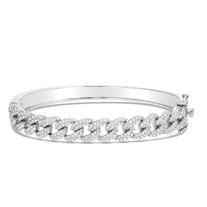 Ladies bracelets bloom glow -10K White Gold 2.0ct Prong set Diamond Cuban Bangle Bracelet