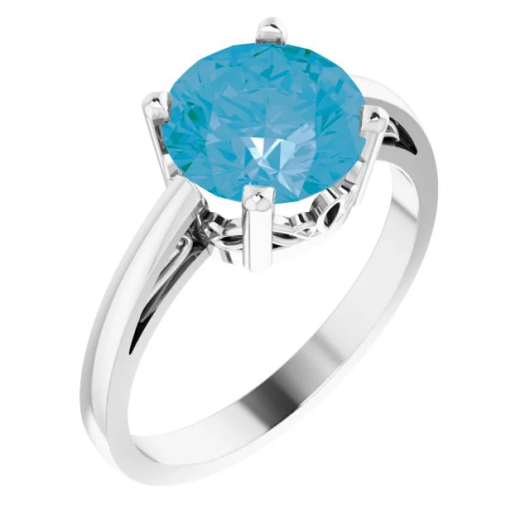 Ladies rings striking style -14K White Natural Swiss Blue Topaz Ring