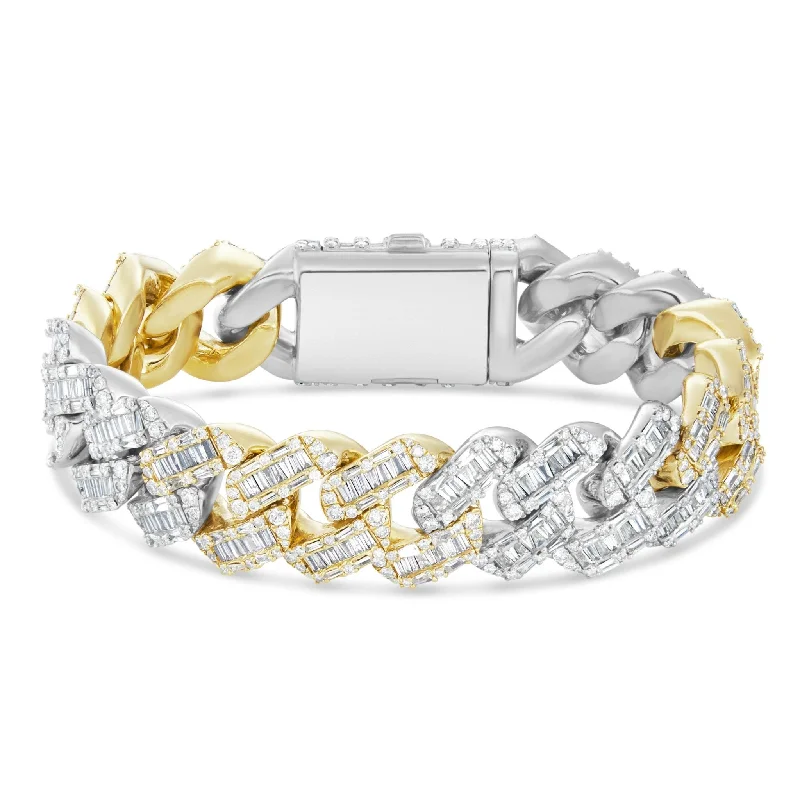 Ladies bracelets fit shine -10K Gold Two Tone 10.25ct Baguette Diamond 10mm Cuban Bracelet