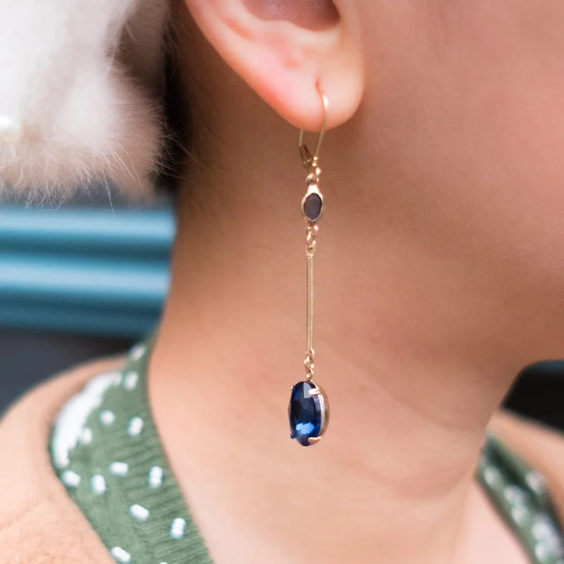 ladies earrings fashion-Oval Drop Earrings: Vintage Blue Long Drop Crystal Earrings