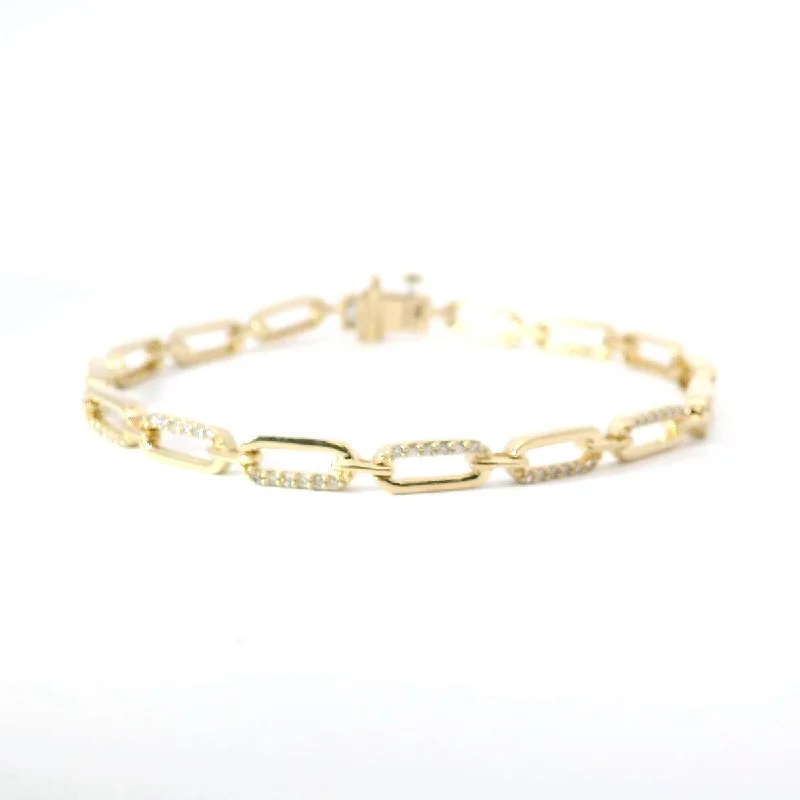 Ladies bracelets wallet friendly -14K Yellow Gold Paperclip Diamond Tennis Bracelet