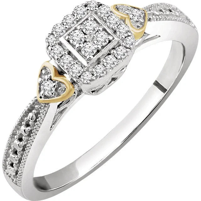 Ladies rings arabic charm -10KT WHITE & YELLOW 1/6 CTW DIAMOND SQUARE AND HEART PROMISE RING