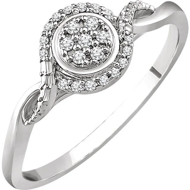 Ladies rings spirit shine -10KT WHITE GOLD 1/10 CTW ROUND DIAMOND CLUSTER PROMISE RING