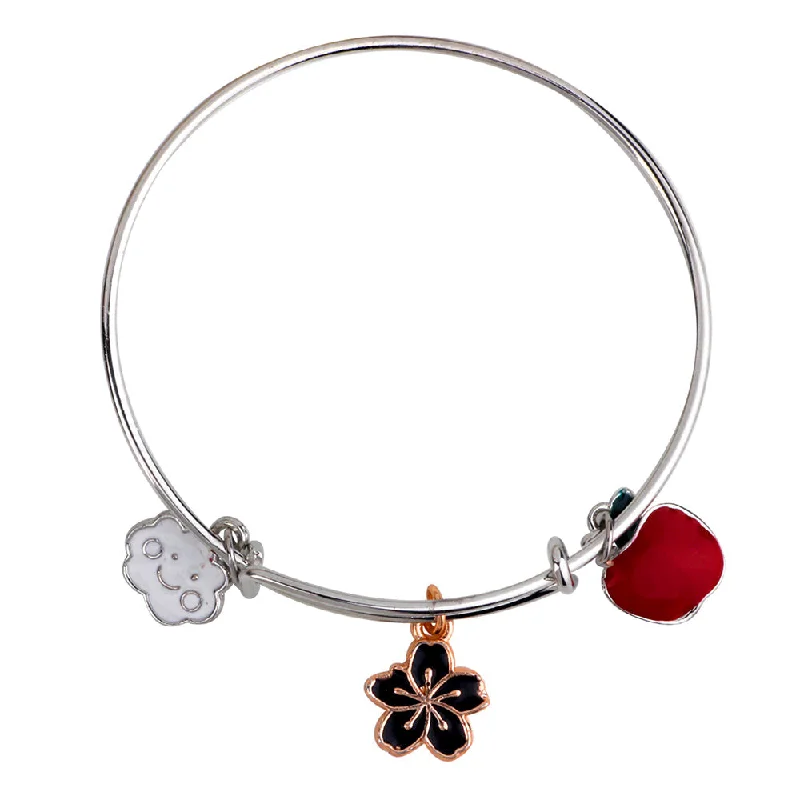 Ladies bracelets quiet elegance -Mahi Rhodium Plated, Cloud Apple & Floral Shaped Enamel Work Charms Kids Bracelets for Girls (BRK1100932M)