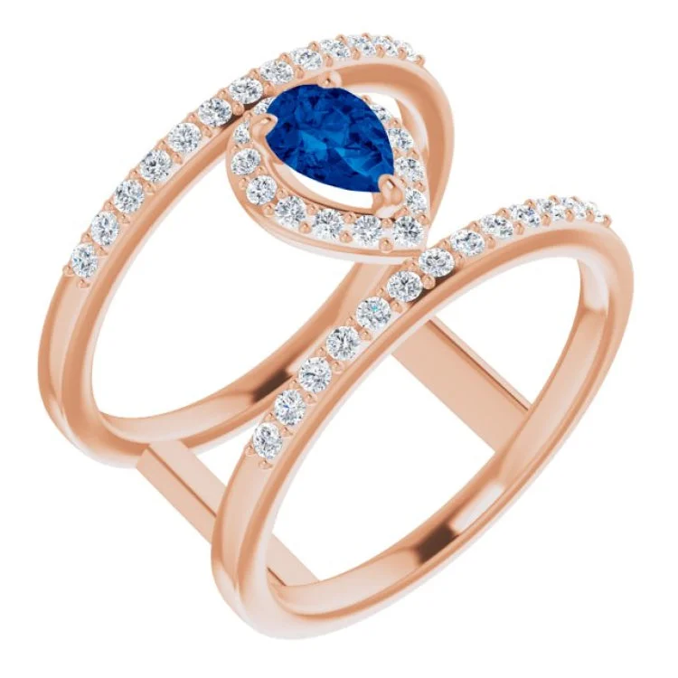 Ladies rings split shine -14K Rose Lab-Grown Blue Sapphire & 1/3 CTW Natural Diamond Ring