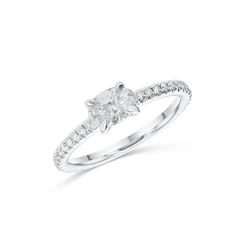 ladies engagement rings unique-0.52 CT Oval Diamond East-West and 0.25 Cttw Prong Set 14K White Gold Engagement Ring