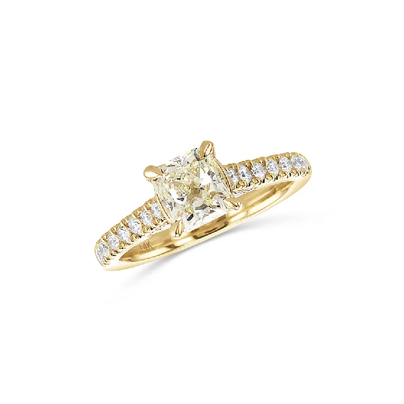 ladies engagement rings emerald cut-1.13 CT Radiant Diamond and 0.38 Cttw Prong Set 14K Yellow Gold Engagement Ring