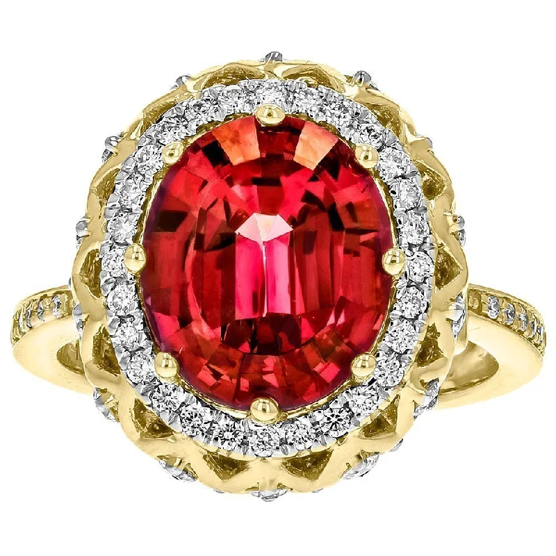 Ladies rings romance charm -Juleve 18KT 5.30 CT Rhodolite Garnet & 1.11 CTW Diamond Halo Ring