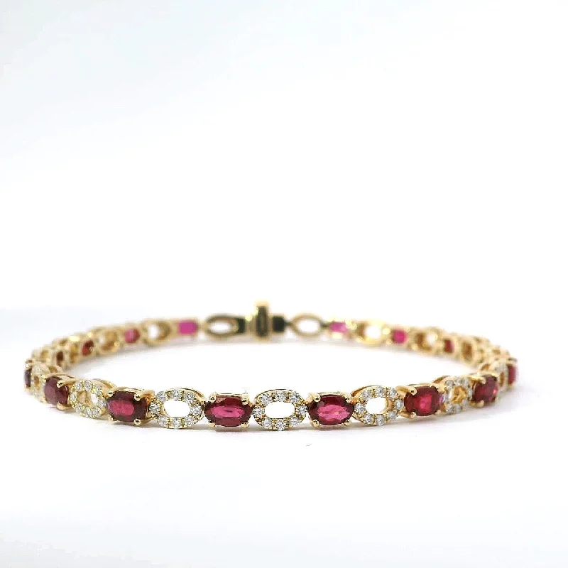 Ladies bracelets halo gem accent -14K Yellow Gold Ruby and Diamond Bracelet