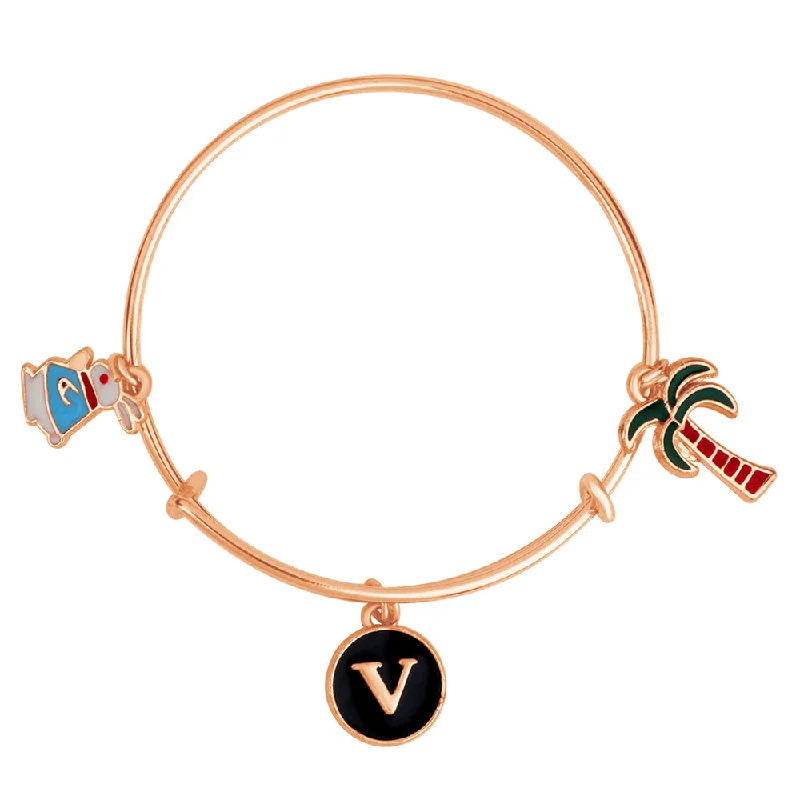 Ladies bracelets dawn radiance -Mahi V Letter Rabit & Coconut Tree Shaped Rose Gold Plated Enamel Work Charms Kids Bracelets for Kids (BRK1100965Z)