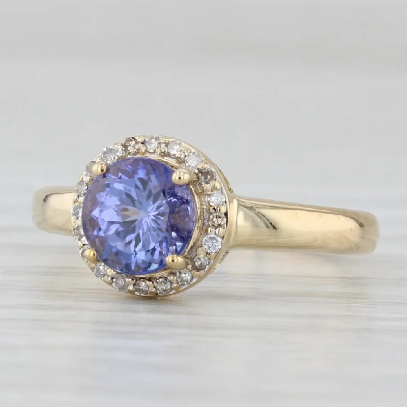 ladies engagement rings wedding band-1.04ctw Round Tanzanite Diamond Halo Ring 10k Gold Size 5 Engagement