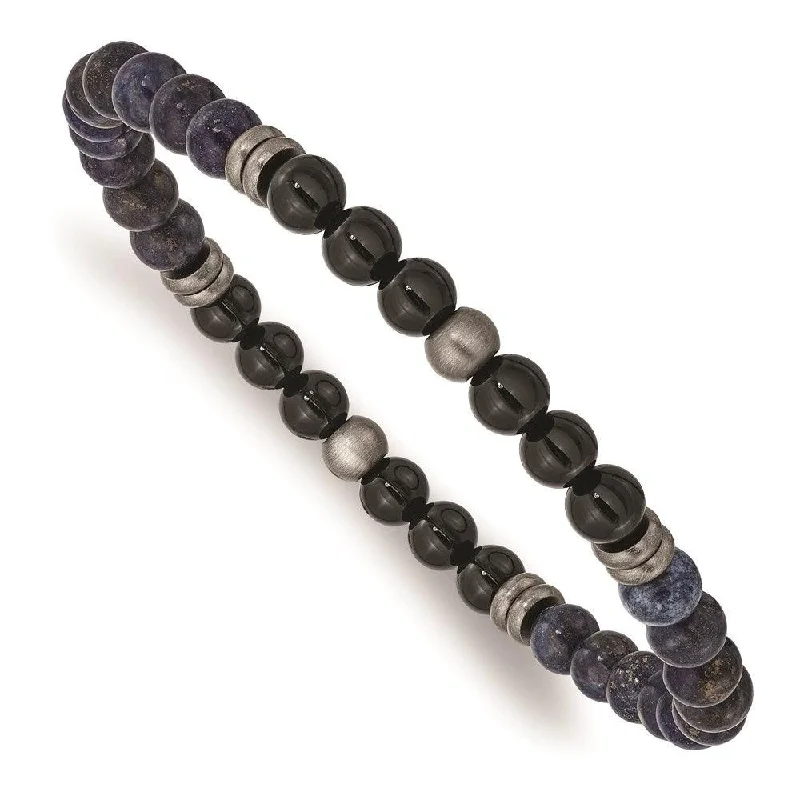 Ladies bracelets next gen shine -Stainless Steel Brushed Antique Bronze-plated Black Agate/Lapis Bracelet