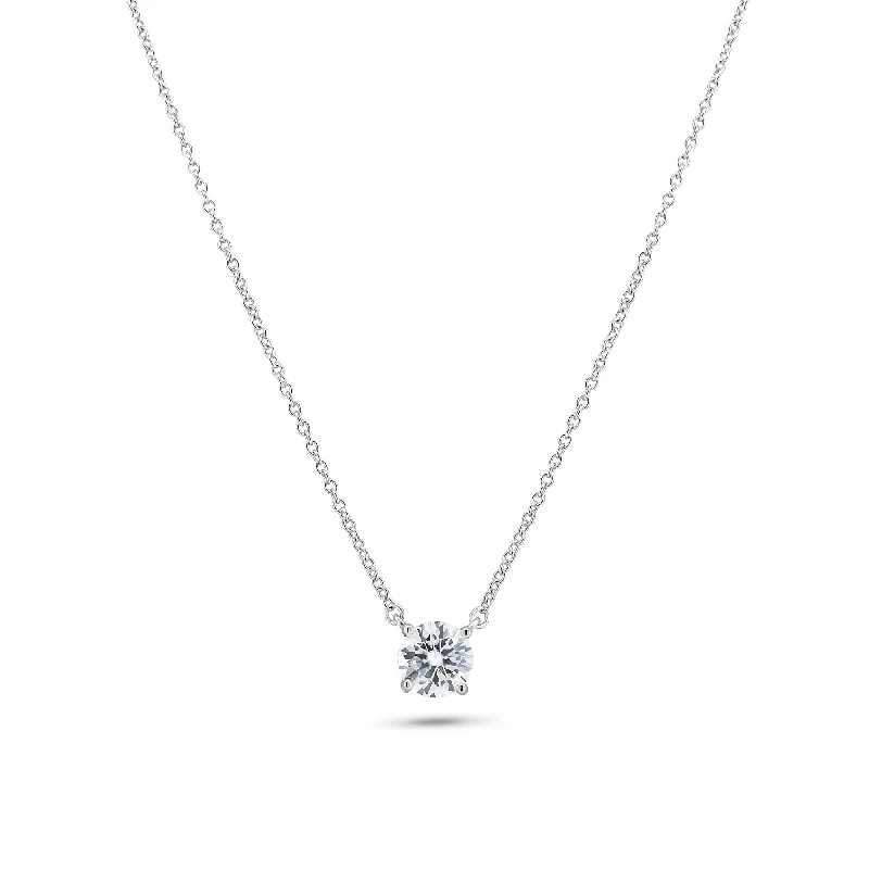 ladies necklaces yellow-Rhodium Plated 925 Sterling Silver Moissanite Stone Halo Necklace - MGMN00011