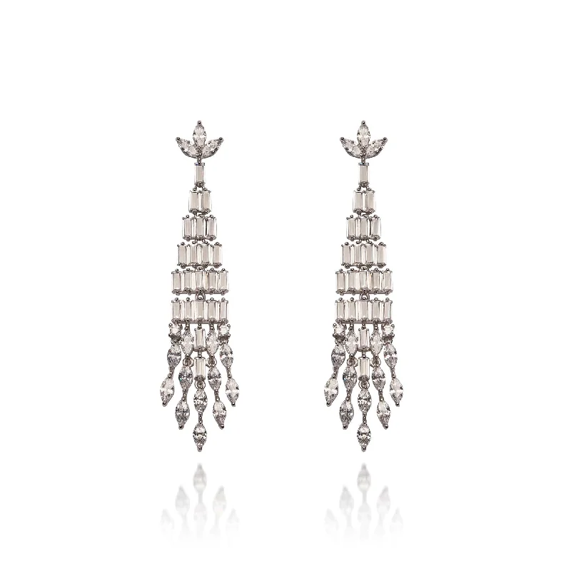 ladies earrings estate-Bridal Chandelier Earrings: Art Deco Inspired Crystal Chandelier Drop Earrings