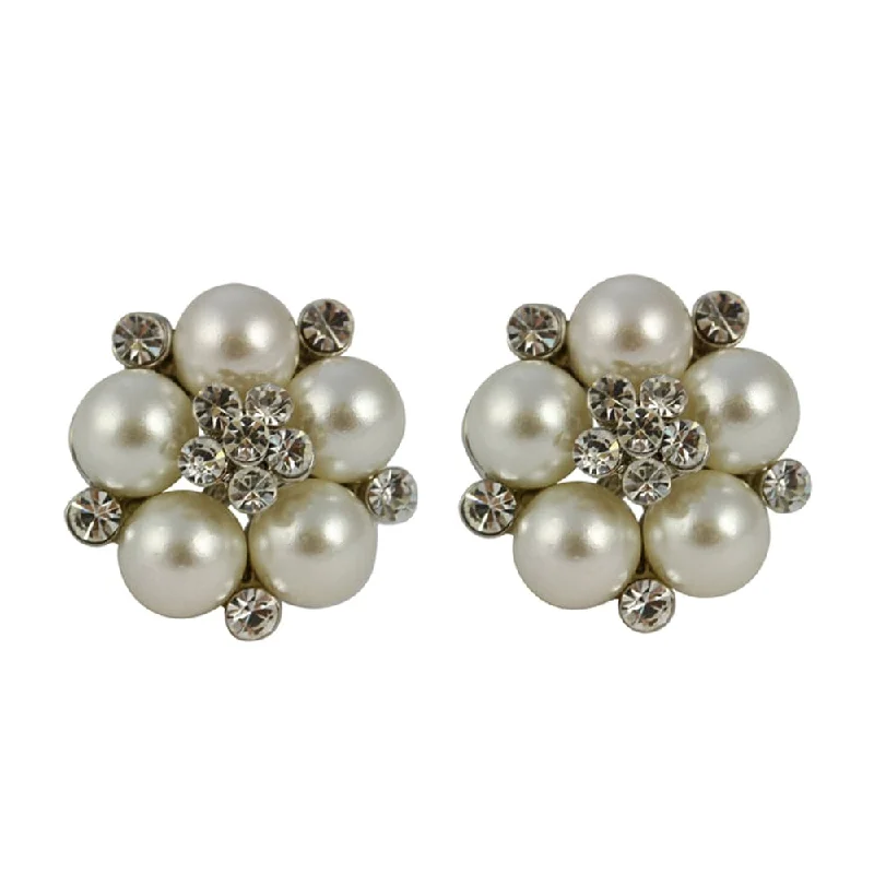 ladies earrings cleaning-Audrey Hepburn Inspired Clip on Earrings:1950s Style Pearl and Diamante Clip On Earrings