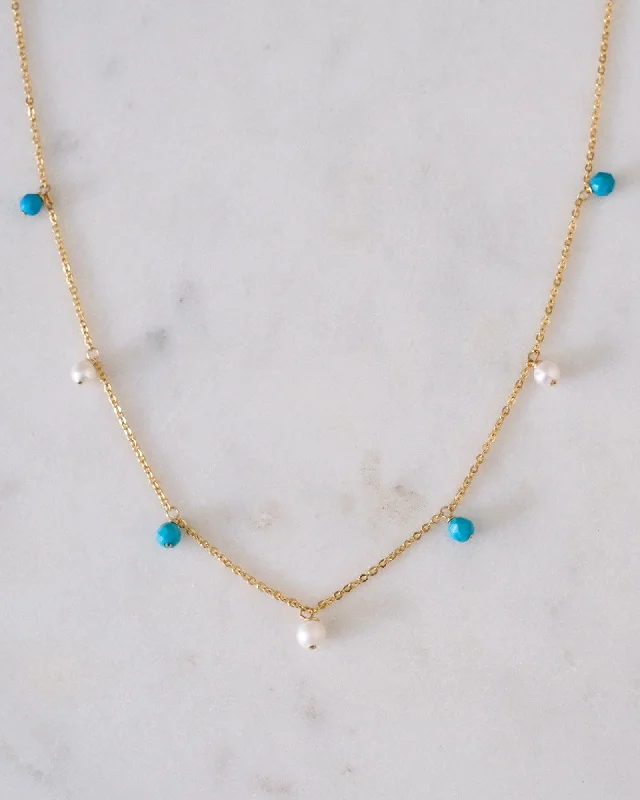 ladies necklaces keepsake-Turquoise Pearl Bohemian Necklace