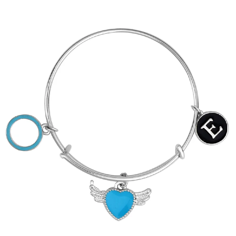 Ladies bracelets sign radiance -Mahi E Letter Circle & Heart Wing Shaped Rhodium Plated Enamel Work Charms Kids Bracelets for Kids (BRK1100963R)