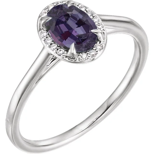 Ladies rings heart glow -14KT GOLD OVAL LAB ALEXANDRITE & DIAMOND OVAL HALO RING