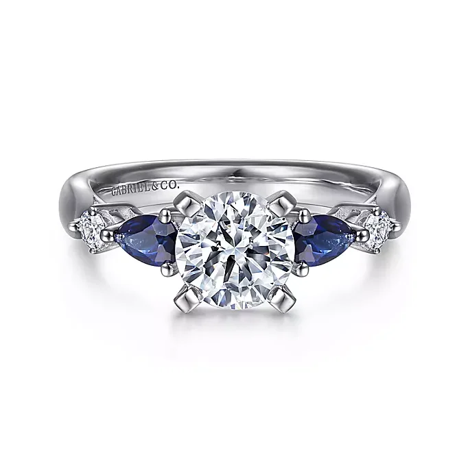 ladies engagement rings subtle-Carrie - 14K White Gold Round Five Stone Sapphire and Diamond Engagement Ring