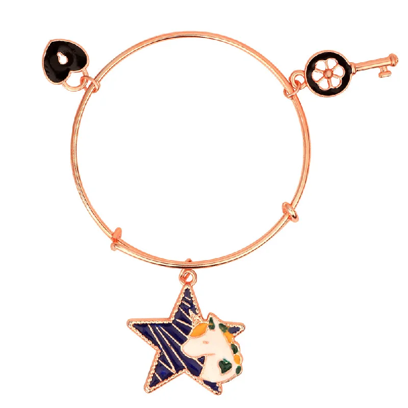 Ladies bracelets pine shine -Mahi Lock Key & Star Unicorn Shaped Rose gold Plated Charm Bracelet for Kids (BRK1100837Z)