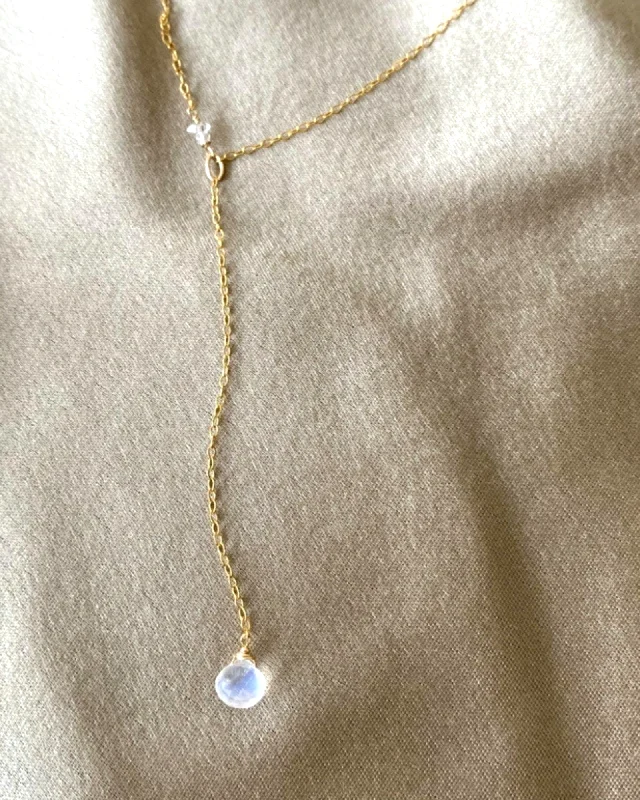 ladies necklaces special occasion-Royal Blue Moonstone Y Necklace