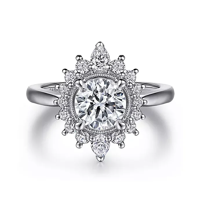 ladies engagement rings happiness-Heidi - 14K White Gold Fancy Halo Round Diamond Engagement Ring