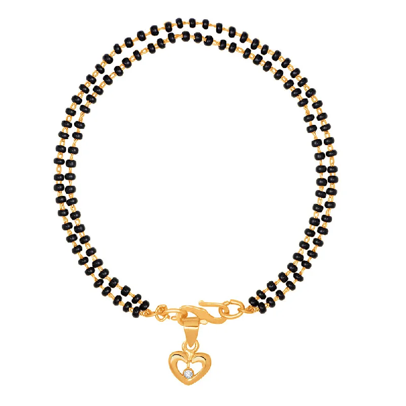 Ladies bracelets old world gem -Mahi Dual Chain Heart Charm Mangalsutra Bracelet with Beads and Crystal for Women (BR1100488G)