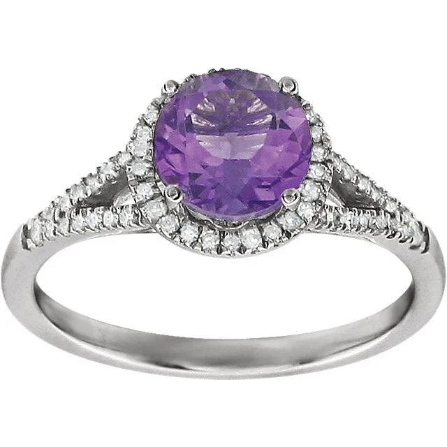 Ladies rings dream charm -14KT WHITE GOLD 1 1/4 CTW AMETHYST & 1/6 CTW DIAMOND HALO RING