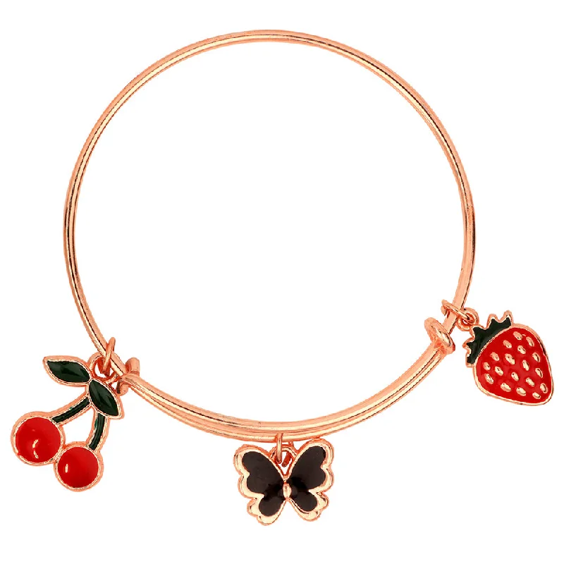 Ladies bracelets swirl shine -Mahi Cherry, Strawberry & Butterfly Shaped Rose Gold Plated Enamel Work Charms Bracelet for Girls (BRK1100864Z)