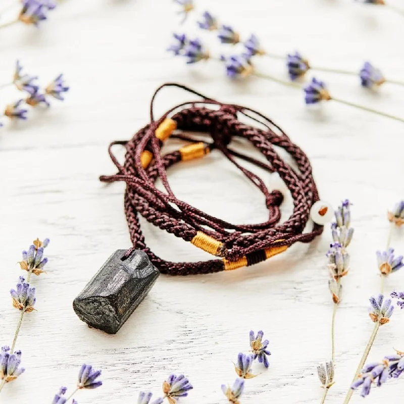 ladies necklaces textured-Natural Black Tourmaline Necklace