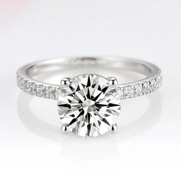 ladies engagement rings trending-2CT Classic Round Brilliant Cut Moissanite Engagement Ring- 14K White Gold